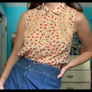 Floral Lace Button-Up Collared Shirt